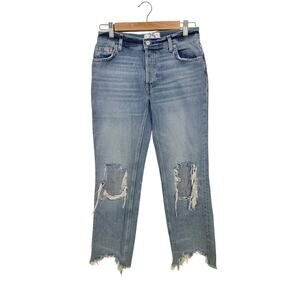 Free People Maggie Mid Rise Jeans Button Fly Distressed Women's Size 25